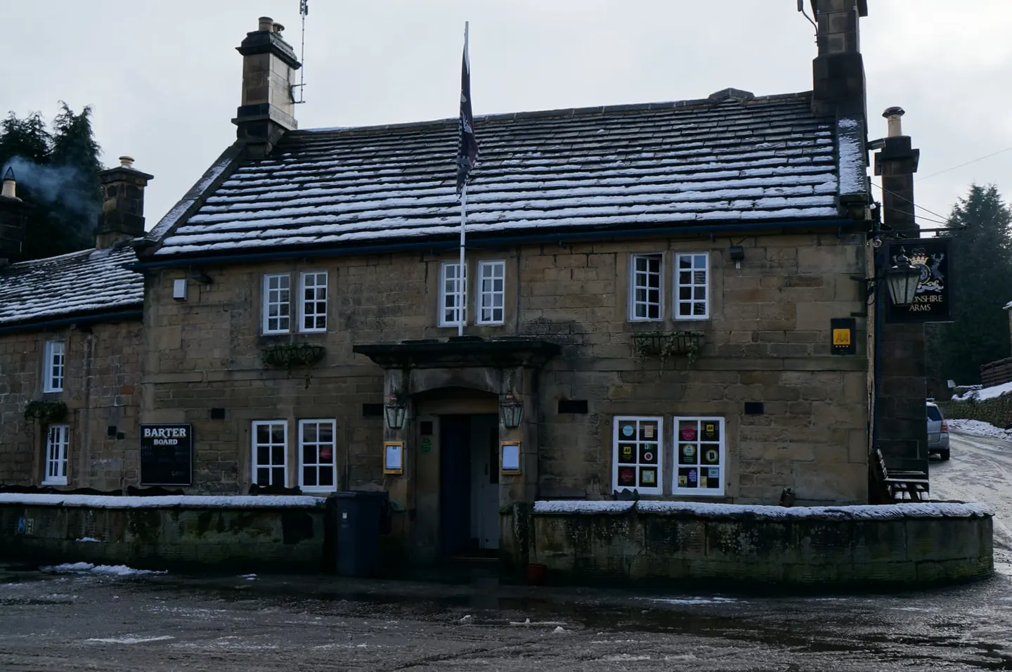 Photo of The Devonshire Arms at Beeley, a pub in the Peak District, Derbyshire, central England.