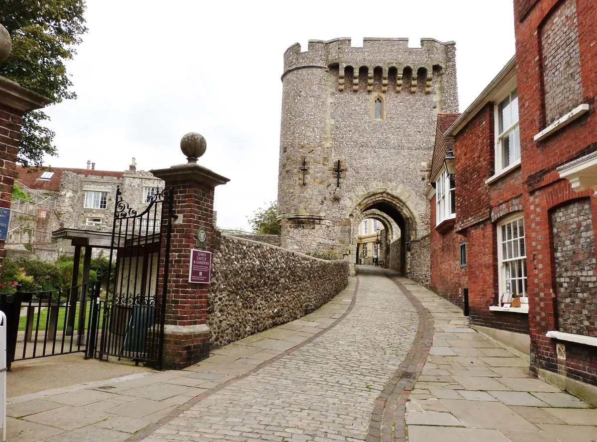 Photo of Lewes Castle, a ruined castle in the South Downs, East Sussex, south east England.