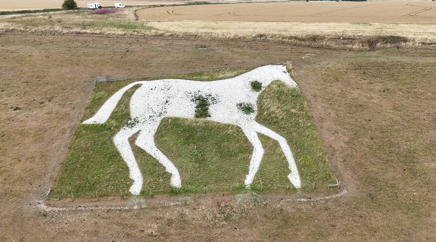 Photo of Devizes White Horse, a hill figure in the North Wessex Downs, Wiltshire, south west England.