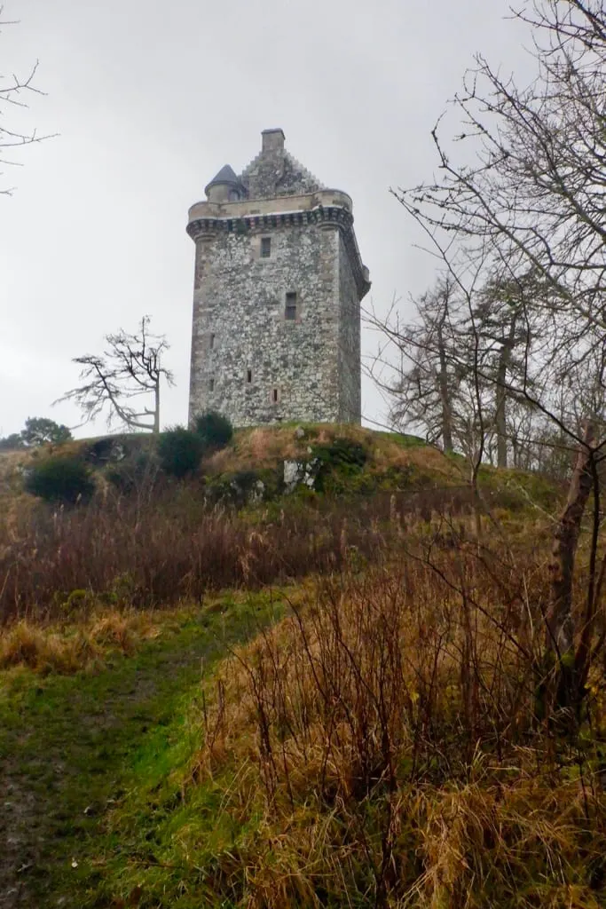 Photo of Fatlips Castle, a ruined castle near Denholm, the Scottish Borders, southern Scotland.