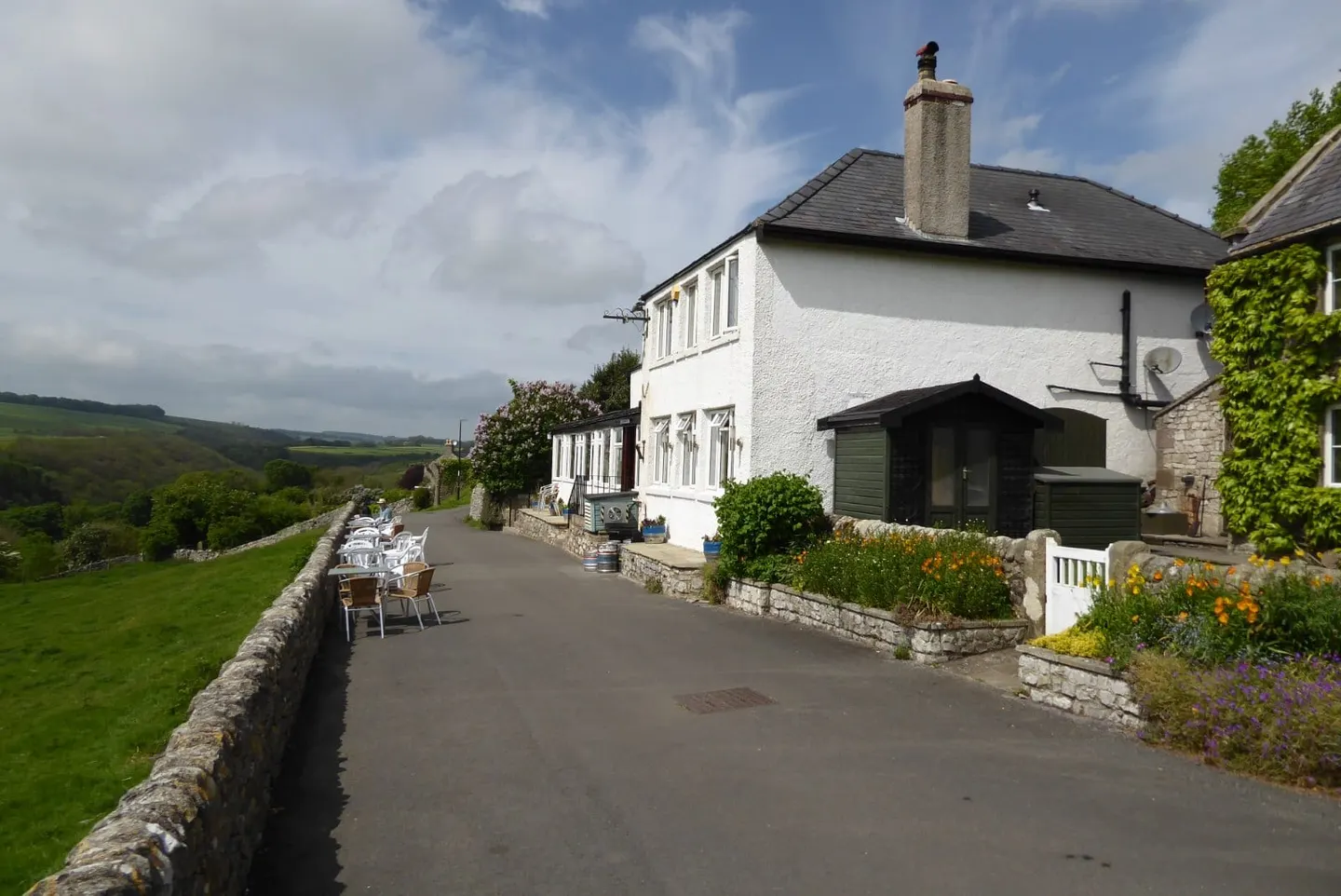 Photo of The Lathkil Hotel, a pub near Over Haddon in the Peak District, Derbyshire, central England.