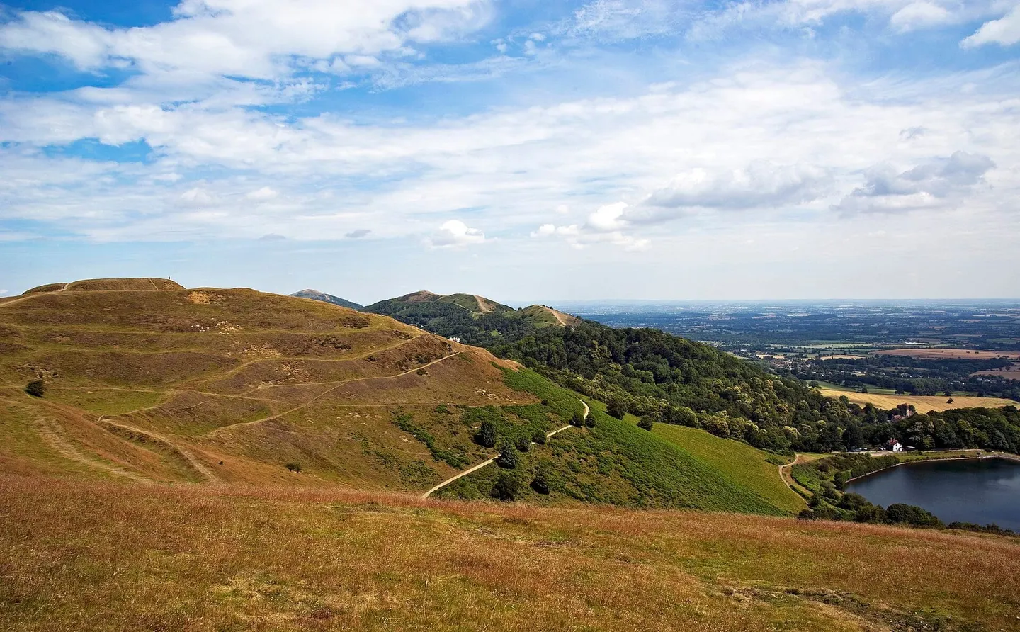 Photo of British Camp (Herefordshire Beacon), a hillfort near Hanley Swan in the Malvern Hills, Worcestershire, central England.