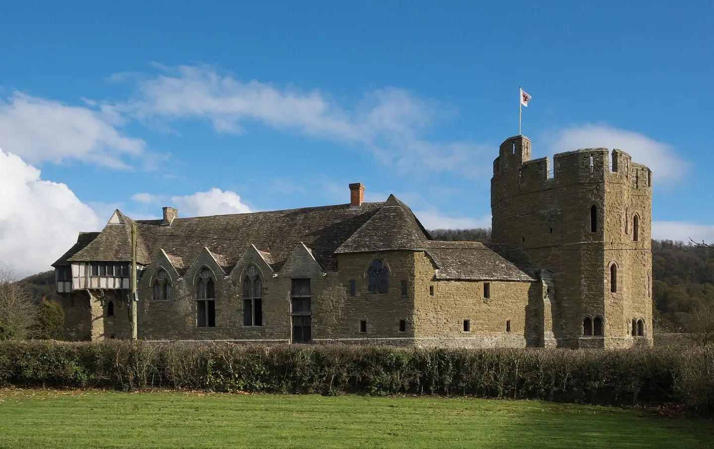Photo of Stokesay Castle, a ruined castle near Craven Arms, Shropshire, central England.