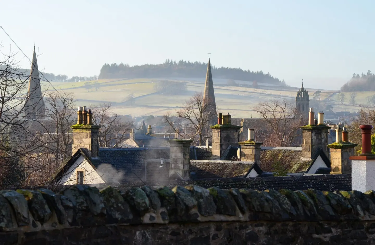 Photo of Peebles, a village in the Scottish Borders, southern Scotland.