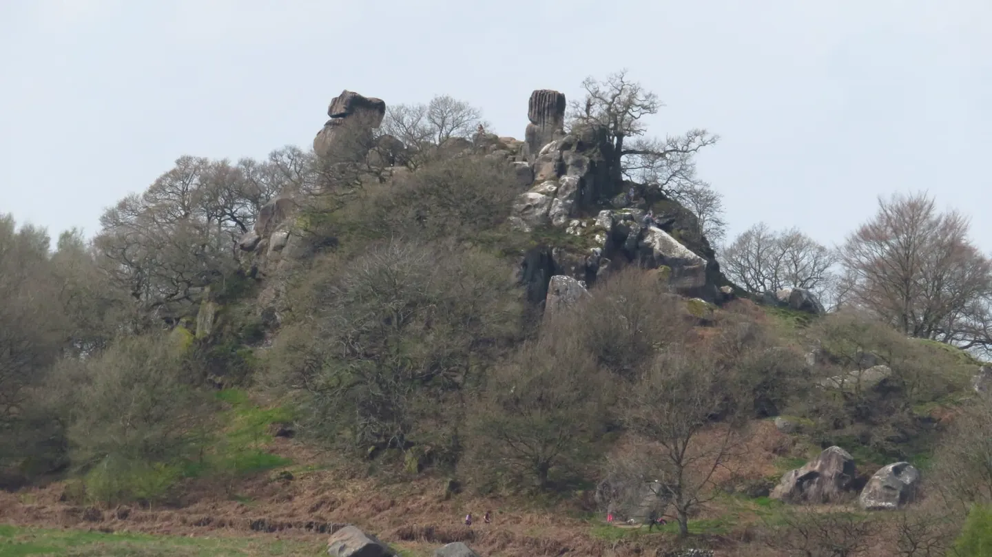 Photo of Robin Hood's Stride, a rock formation near Birchover in the Peak District, Derbyshire, central England.
