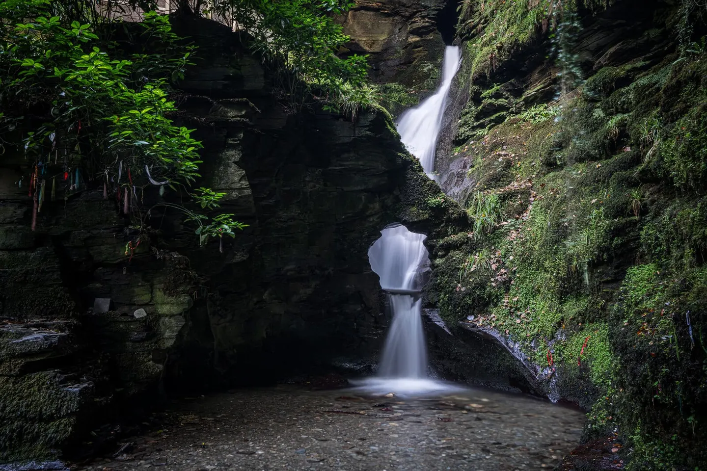 Photo of St Nectan's Glen, a waterfall near Tintagel, Cornwall, south west England.