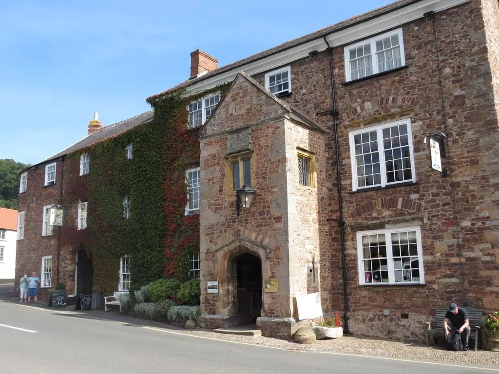 Photo of The Luttrell Arms, a gastropub near Dunster in Exmoor, Somerset, south west England.