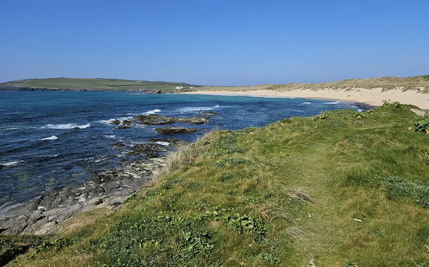 Photo of Constantine Bay, a swimming spot near Padstow, Cornwall, south west England.