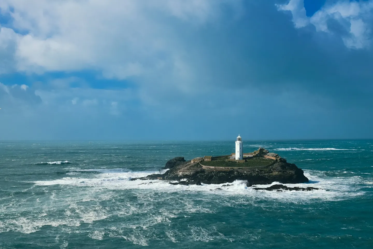 Photo of Godrevy Lighthouse, a lighthouse near St Ives, Cornwall, south west England.
