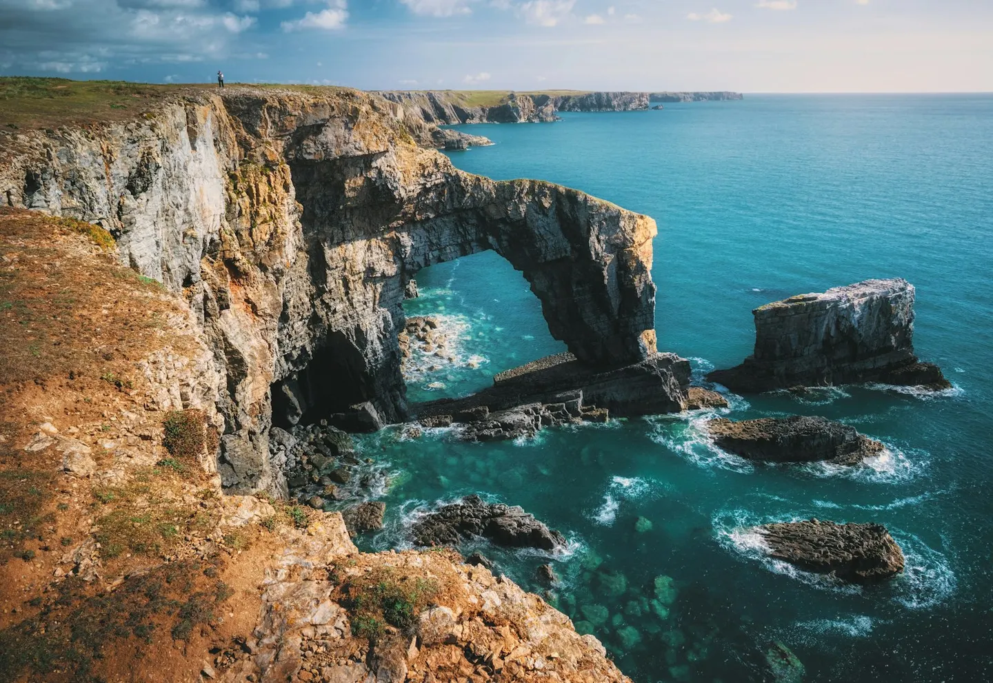 Photo of Green Bridge of Wales, a rock formation near Angle, Pembrokeshire, south west Wales.