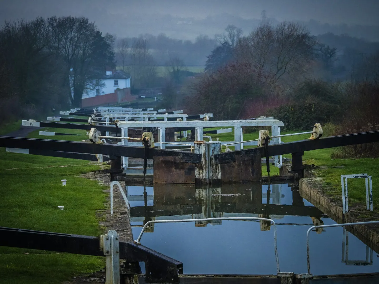 Photo of Caen Hill Locks, a landmark near Devizes, Wiltshire, south west England.