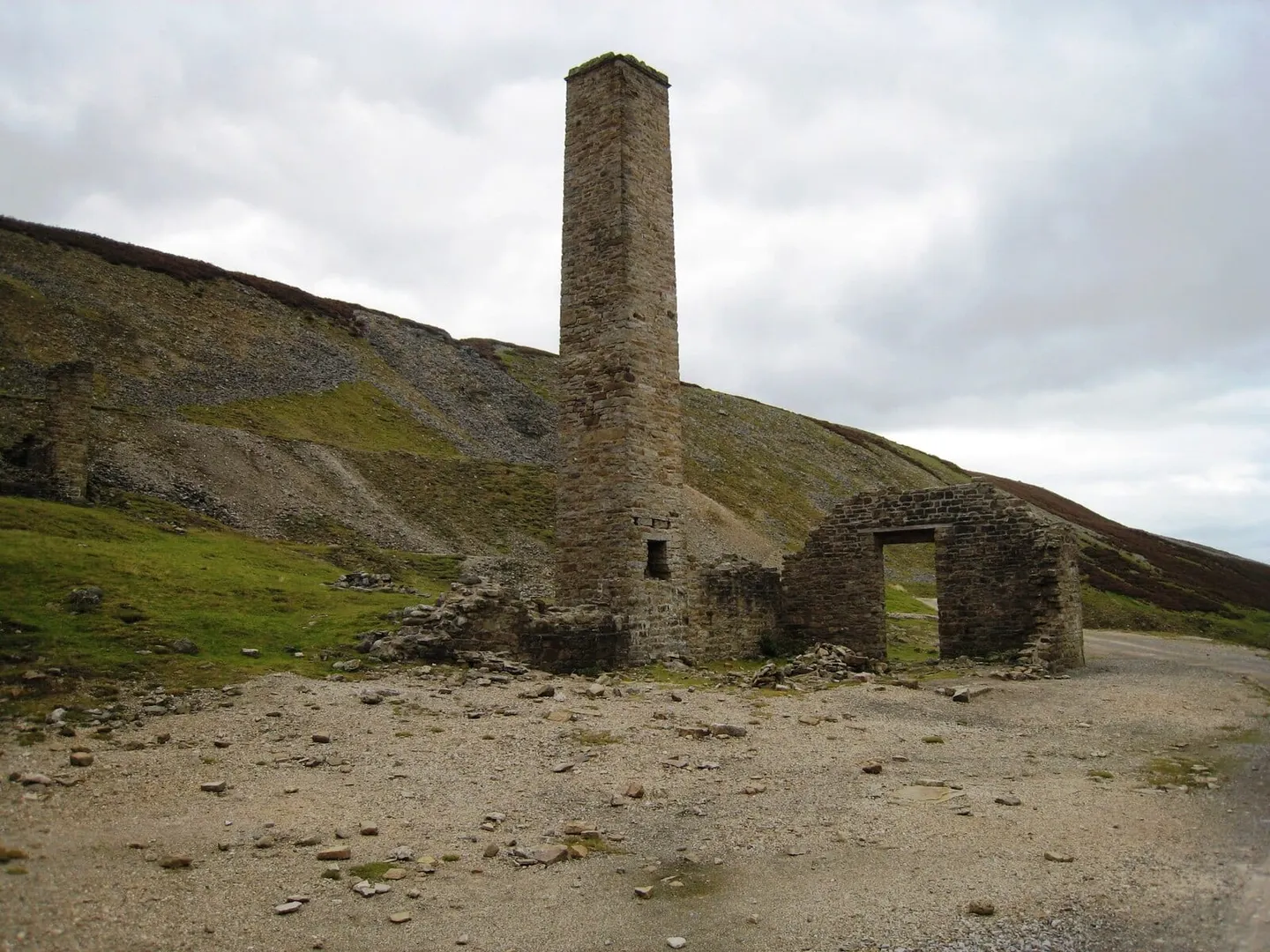 Photo of Old Gang Smelt Mill, a landmark near Low Row in the Yorkshire Dales, North Yorkshire, northern England.
