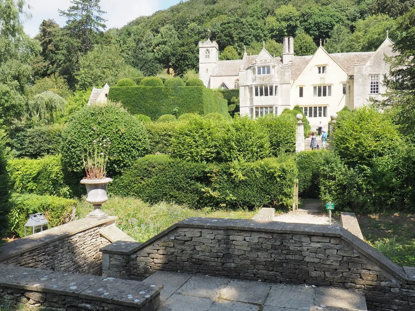 Photo of Owlpen Manor, a Grade II registered house & garden near Nailsworth in the Cotswolds, Gloucestershire, south west England.