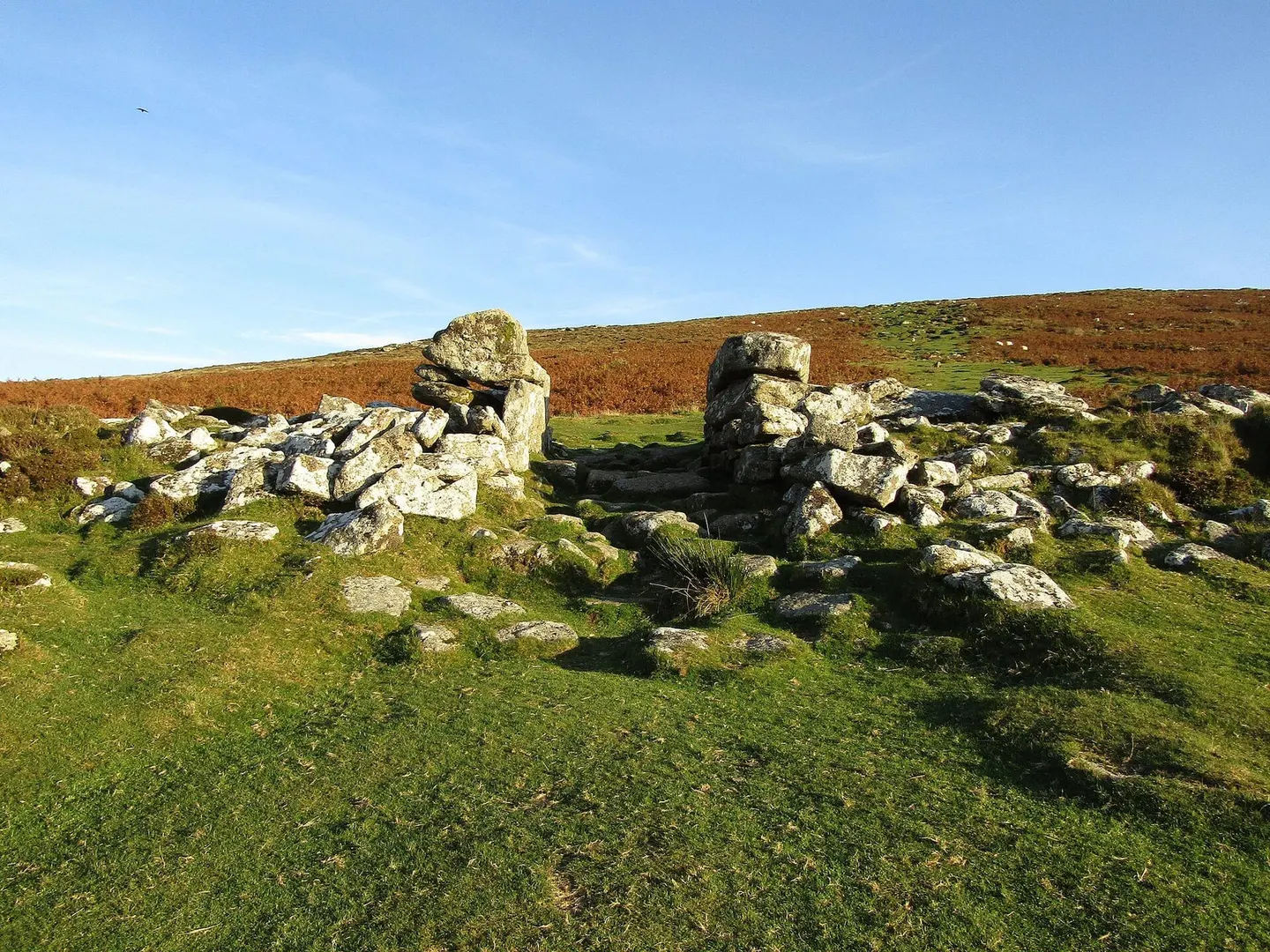 Photo of Grimspound, a prehistoric village near Widecombe-in-the-Moor in Dartmoor, Devon, south west England.