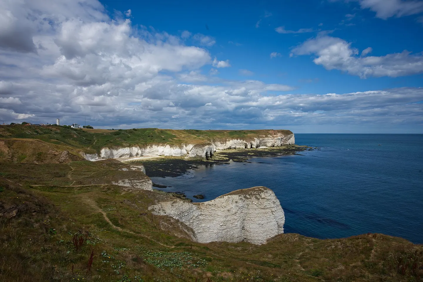Photo of Flamborough Head, a landmark in East Riding of Yorkshire, northern England.