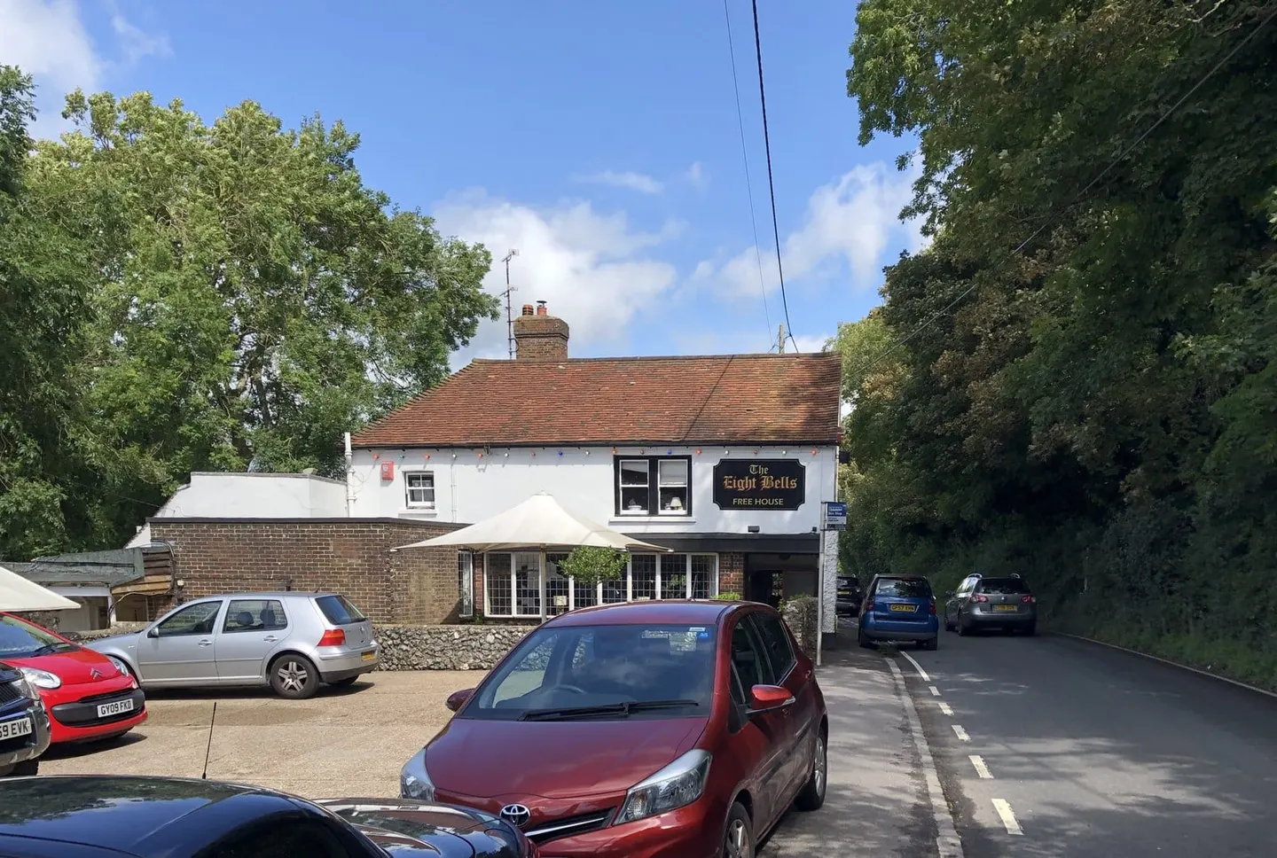 Photo of The Eight Bells, a pub near Jevington in the South Downs, East Sussex, south east England.