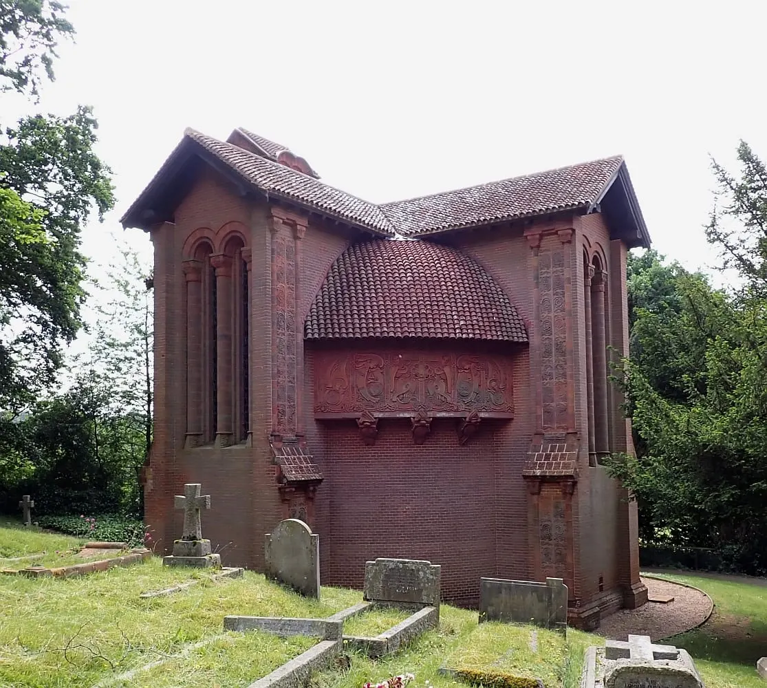 Photo of Watts Cemetery Chapel, a chapel near Compton, Surrey, south east England.