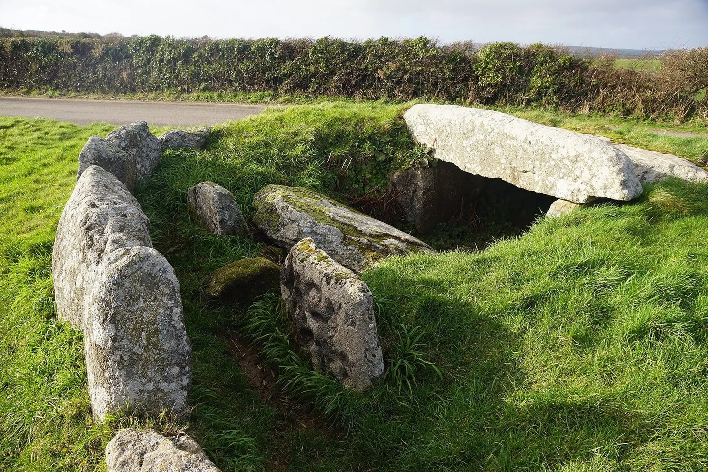 Photo of Tregiffian Burial Chamber, a chambered tomb near Mousehole, Cornwall, south west England.