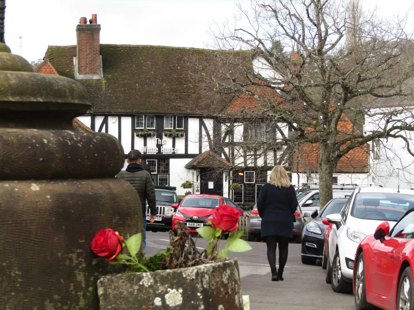 Photo of The White Horse (Shere), a pub in Surrey, south east England.