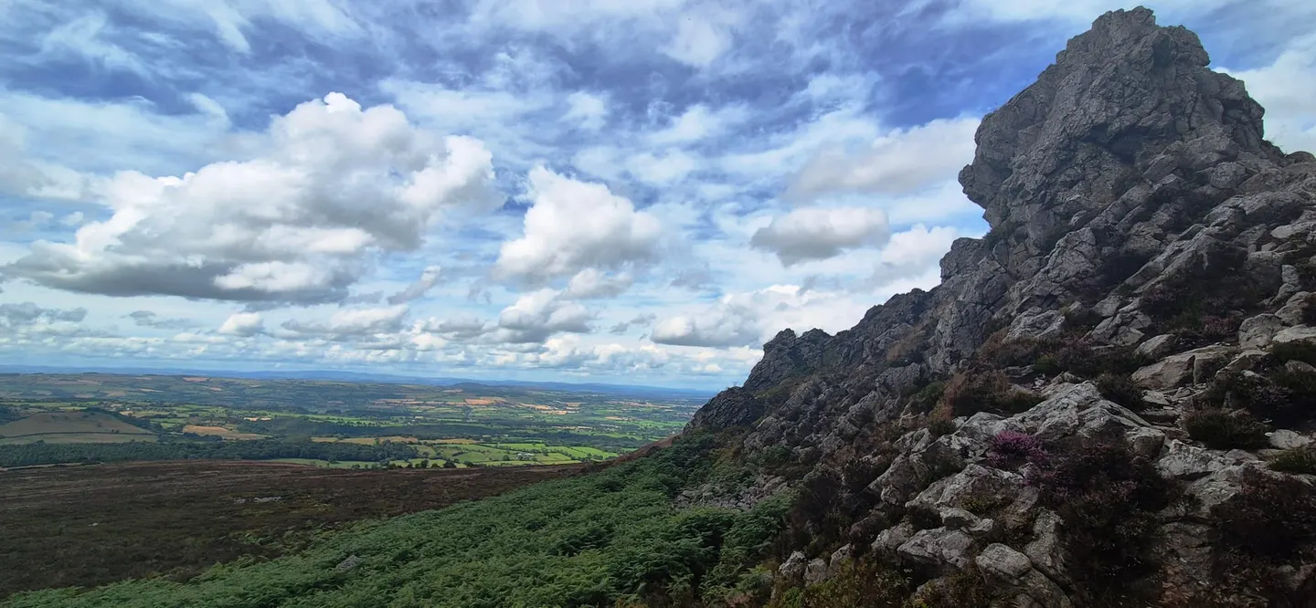Photo of The Devil's Chair, a rock formation near Minsterley, Shropshire, central England.