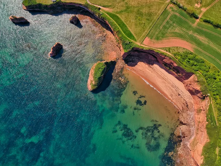 Photo of Ladram Bay, a swimming spot near Otterton, Devon, south west England.