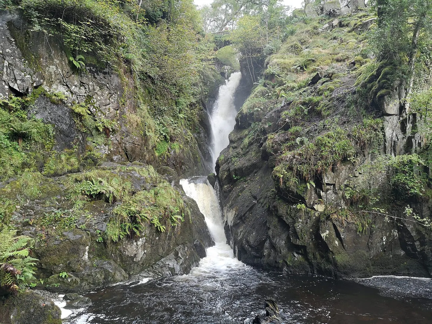 Photo of Aira Force, a waterfall near Glenridding in the Lake District, Cumbria, north west England.