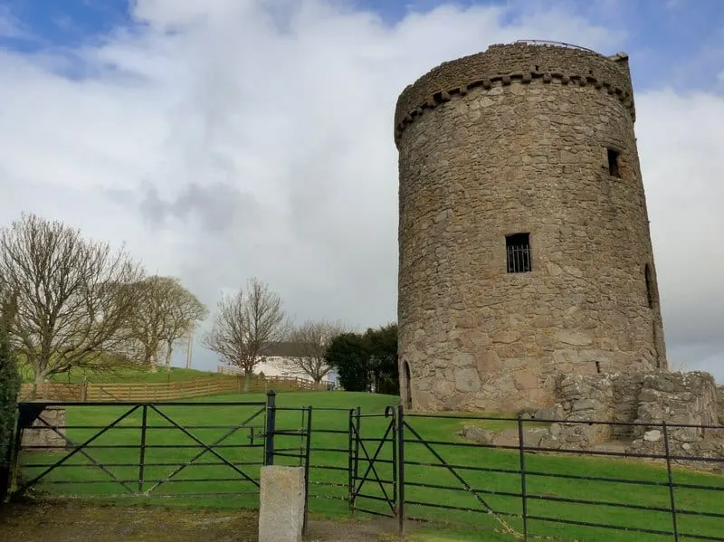 Photo of Orchardton Tower, a ruined tower house near Palnackie in the East Stewartry Coast, Dumfries and Galloway, southern Scotland.