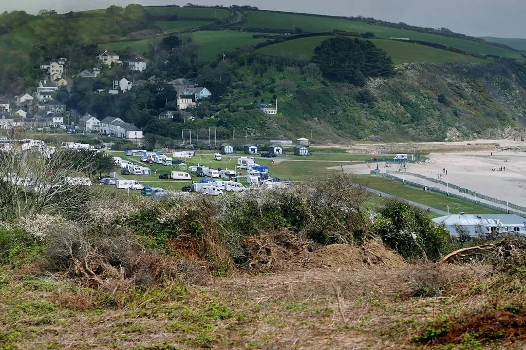 Photo of Pentewan, a swimming spot near Mevagissey, Cornwall, south west England.