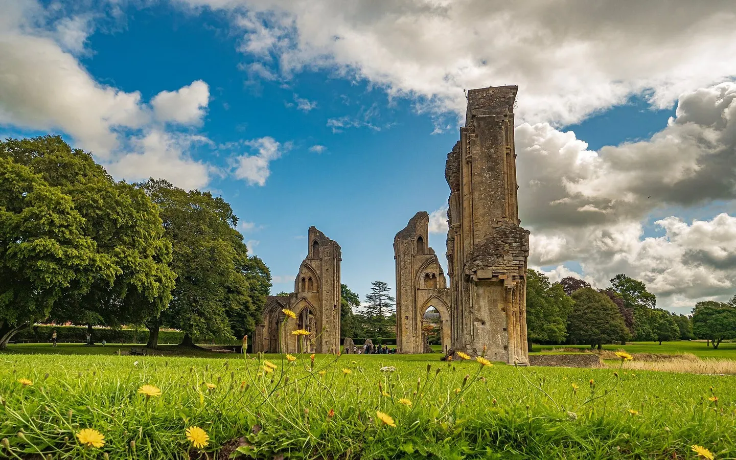 Photo of Glastonbury Abbey, a ruined abbey in Somerset, south west England.