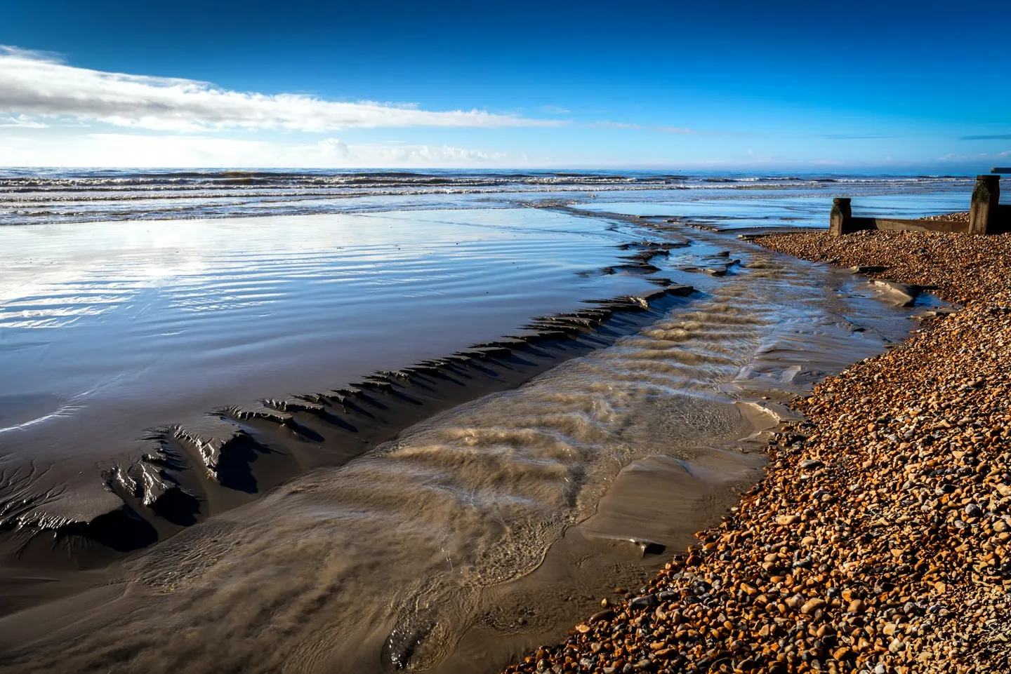 Photo of Camber Sands, a swimming spot near Rye, East Sussex, south east England.