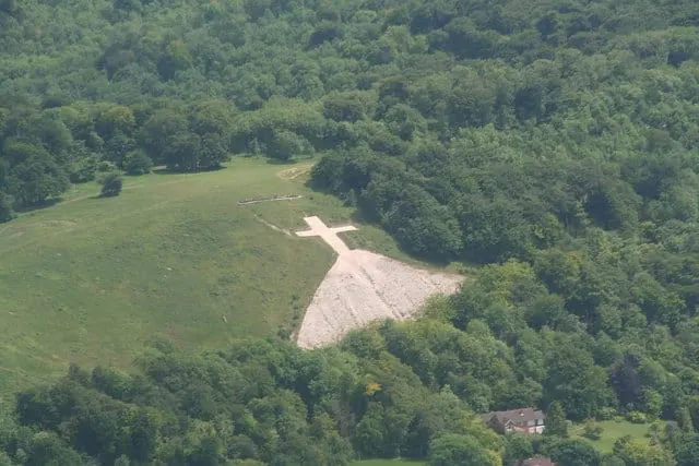 Photo of Whiteleaf Cross, a hill figure near Princes Risborough in the Chilterns, Buckinghamshire, south east England.