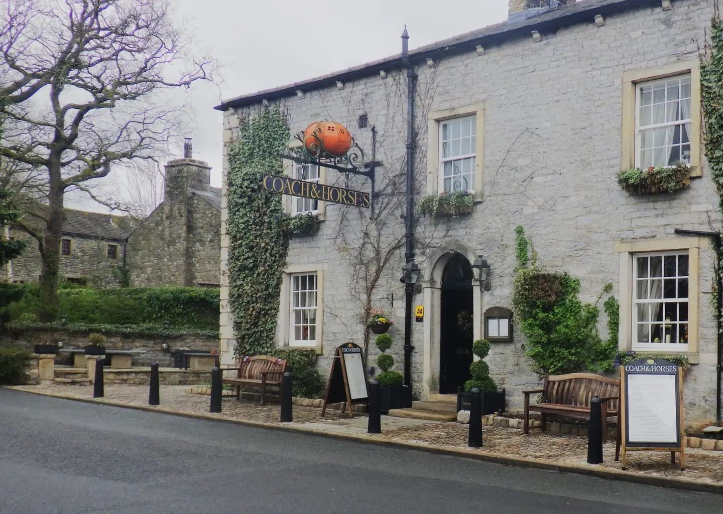 Photo of The Coach and Horses, a pub near Bolton-by-Bowland in the Forest of Bowland, Lancashire, north west England.