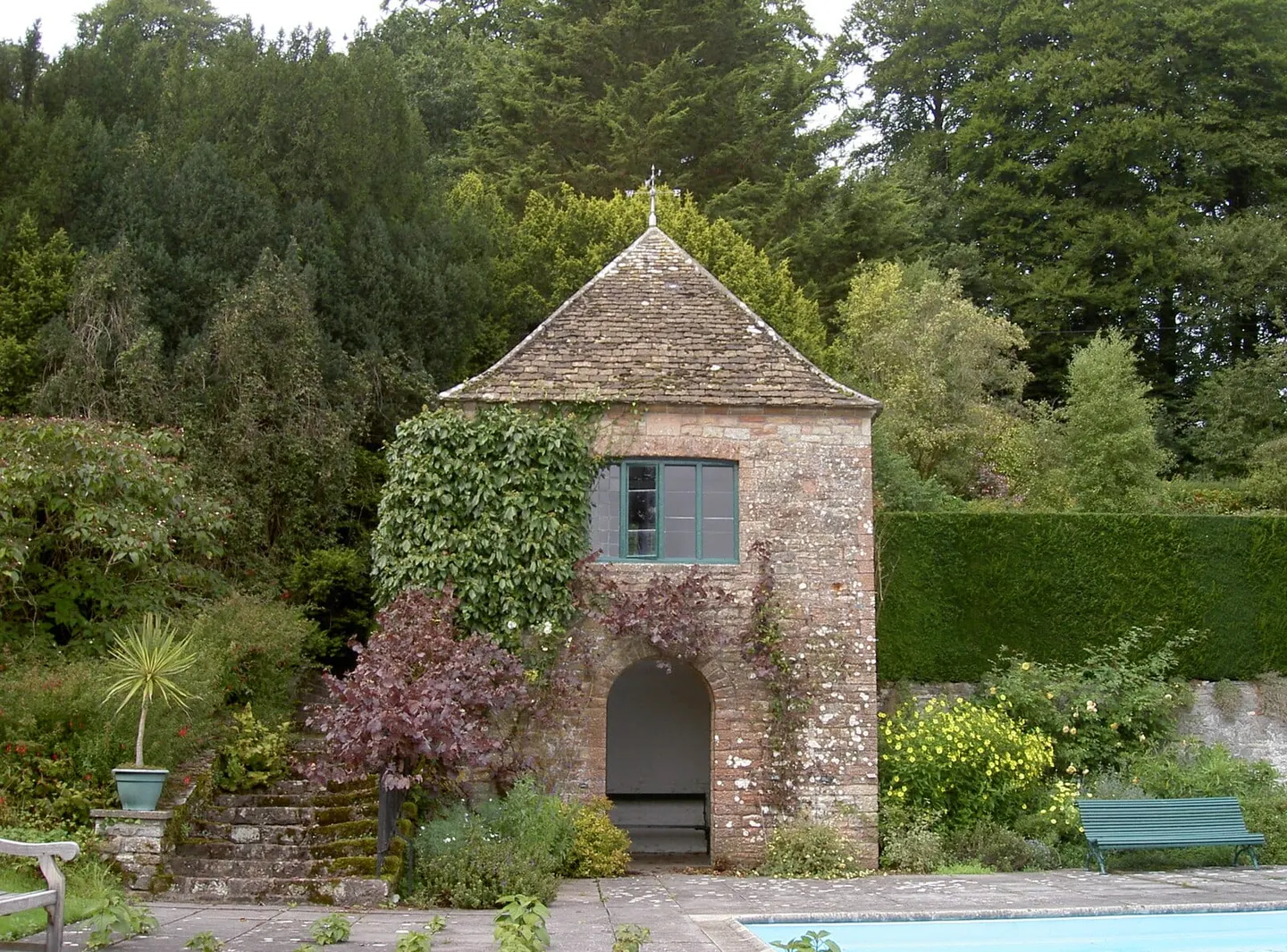 Photo of Milton Lodge Gardens, a Grade II registered house & garden near Wells in the Mendip Hills, Somerset, south west England.