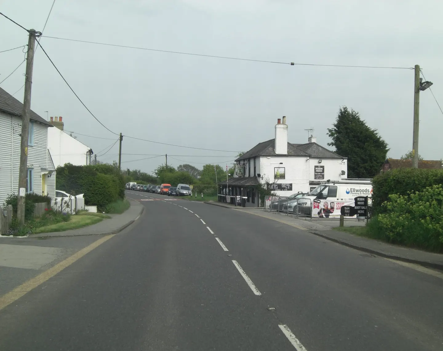 Photo of The Robin Hood Inn, a pub near Icklesham in the High Weald, East Sussex, south east England.