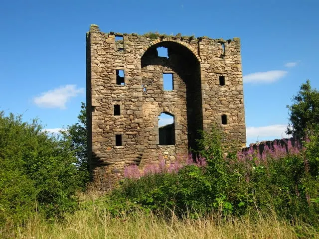 Photo of Saltcoats Castle, a ruined castle near Gullane, East Lothian, central Scotland.