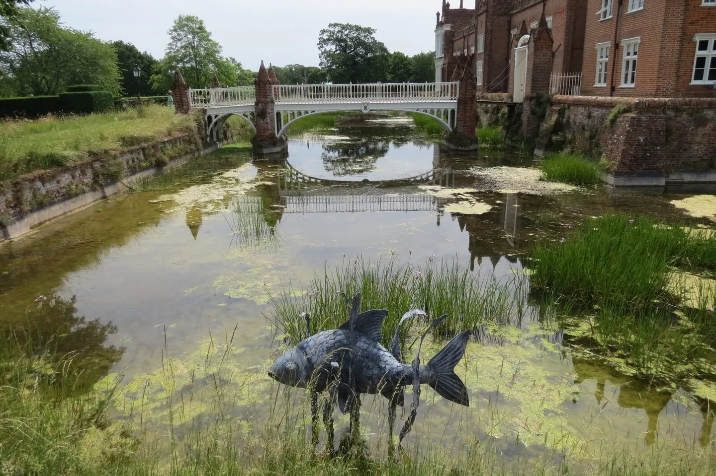 Photo of Helmingham Hall, a Grade I registered house & garden near Debenham, Suffolk, eastern England.