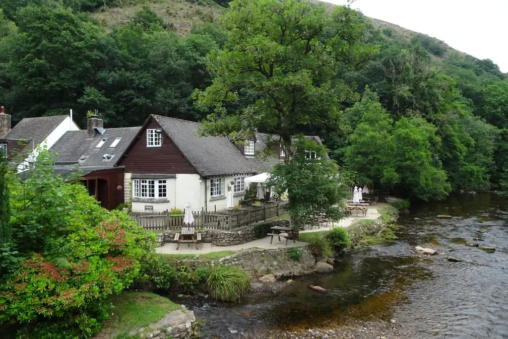 Photo of The Fingle Bridge Inn, a pub near Drewsteignton in Dartmoor, Devon, south west England.