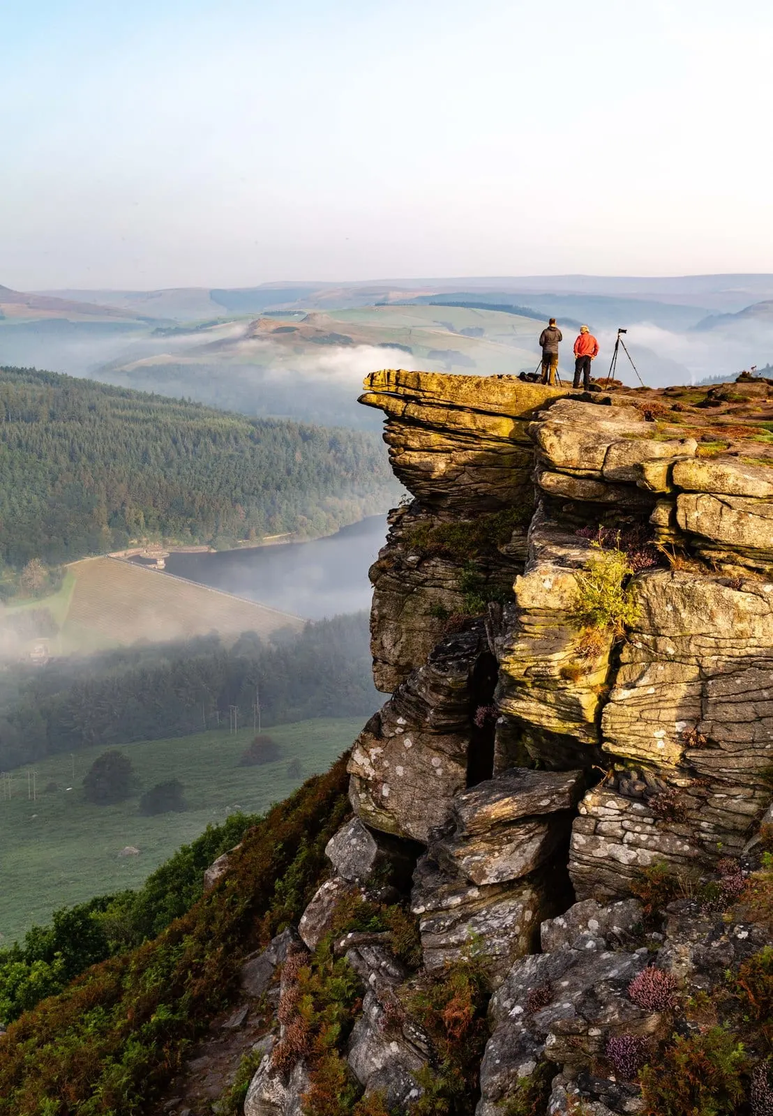 Photo of Bamford Edge, Derbyshire — Great Tor at dawn, above a misty Ladybower.