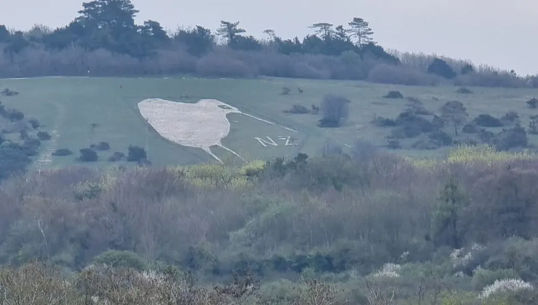 Photo of Bulford Kiwi, a hill figure near Grateley, Wiltshire, south west England.