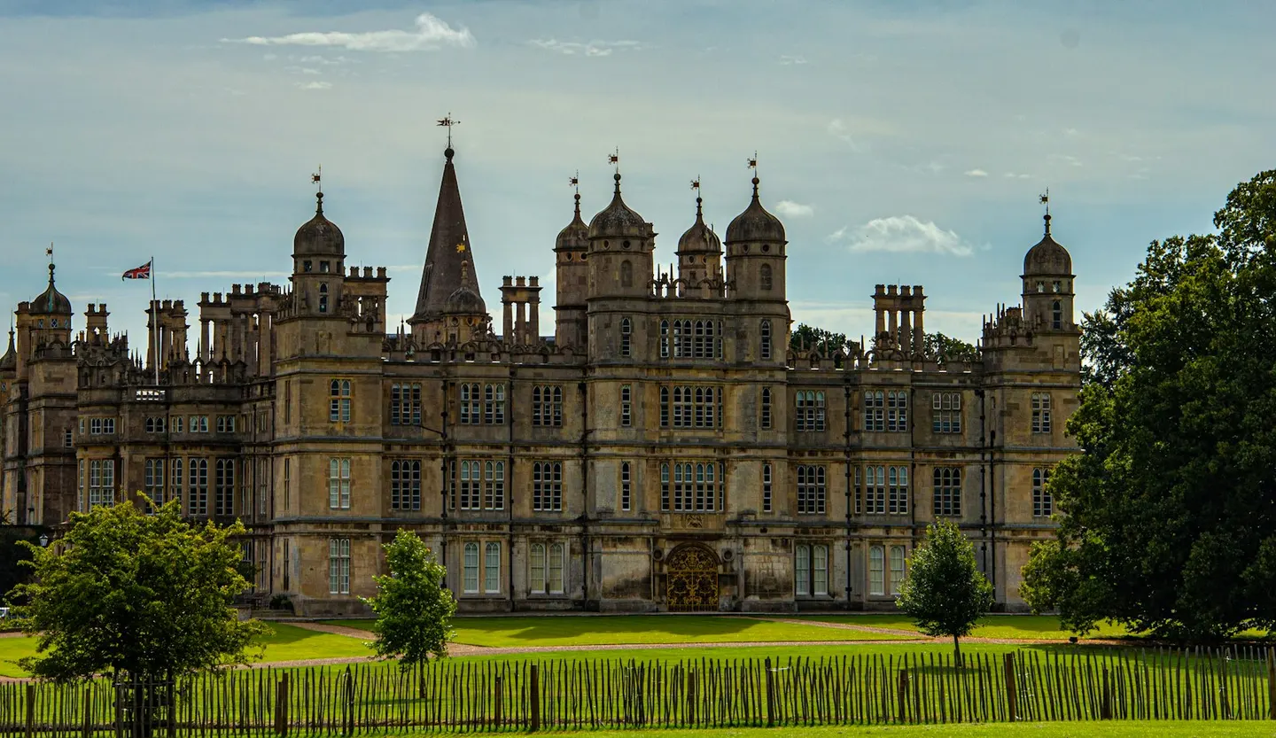 Photo of Burghley House, a Grade II* registered house & garden near Ryhall, Cambridgeshire, eastern England.