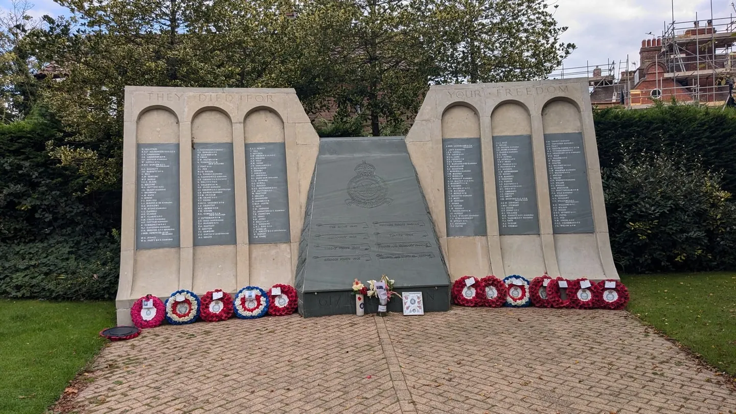 Photo of Dam Busters Memorial, a landmark near Woodhall Spa, Lincolnshire, central England.