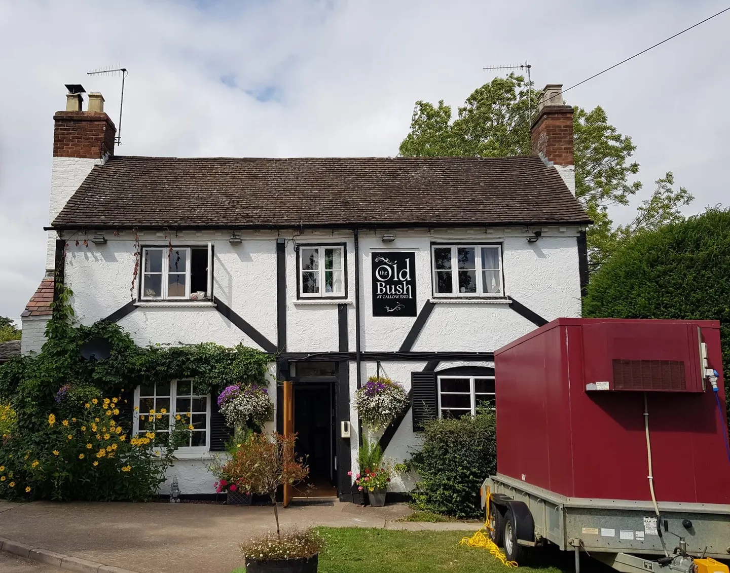 Photo of The Old Bush, a pub near Callow End, Worcestershire, central England.