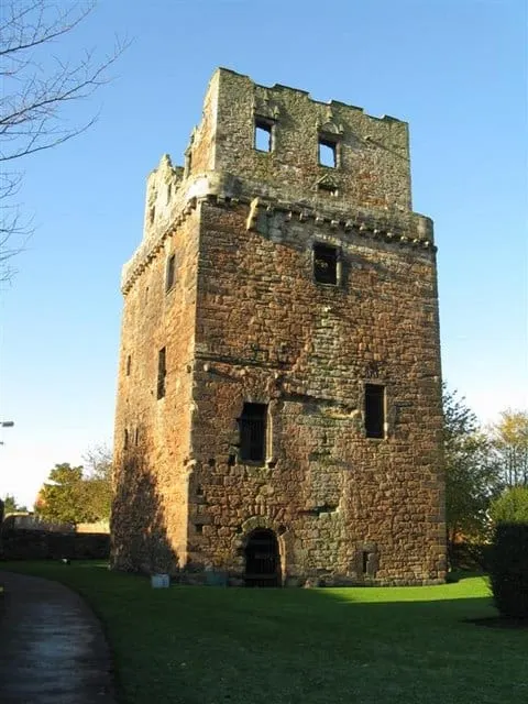 Photo of Preston Tower, a ruined tower house near Prestonpans, East Lothian, central Scotland.