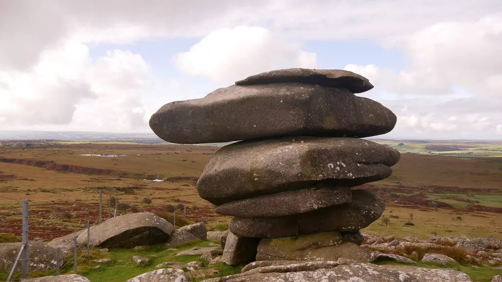 Photo of The Cheesewring, a rock formation near Minions, Cornwall, south west England.