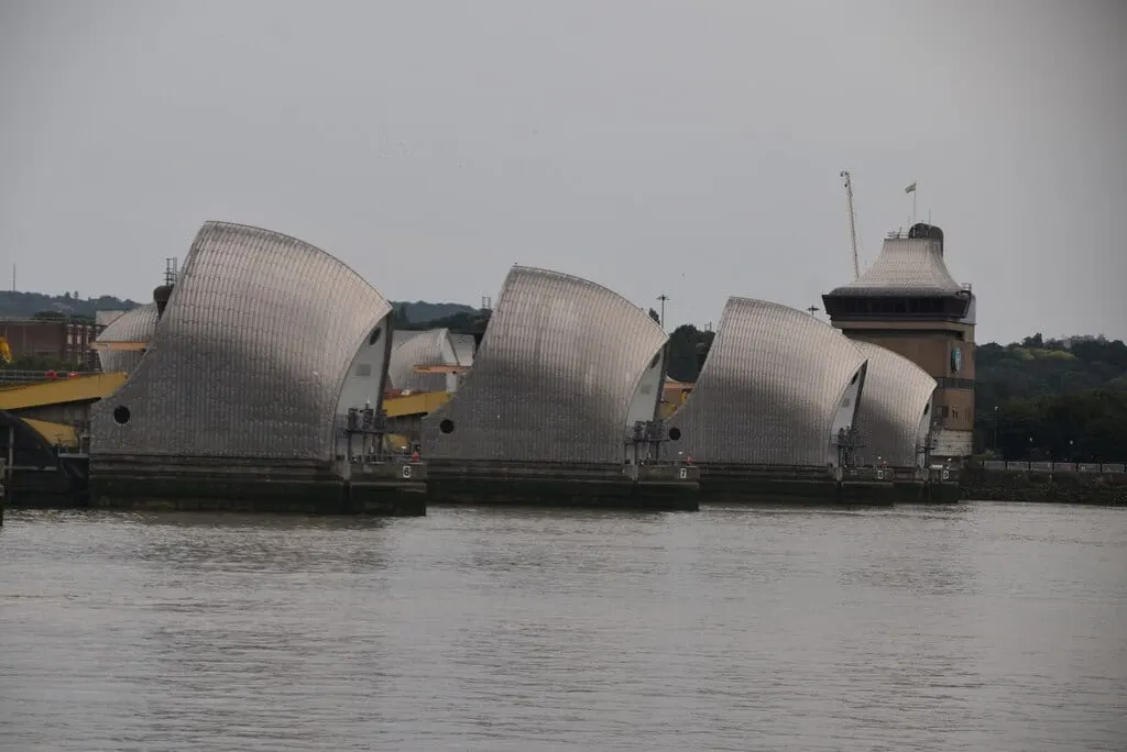 Photo of Thames Barrier, a landmark in London, England.