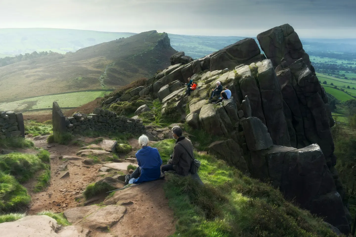 Photo of Hen Cloud, a rock formation near Leek in the Peak District, Staffordshire, central England.
