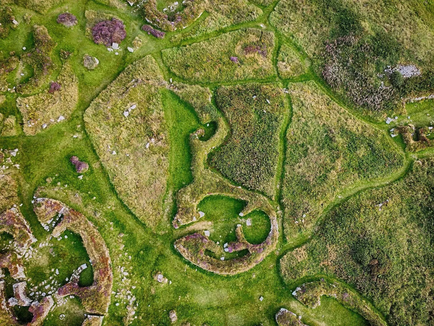 Photo of Chysauster Ancient Village, a prehistoric village near Zennor, Cornwall, south west England.