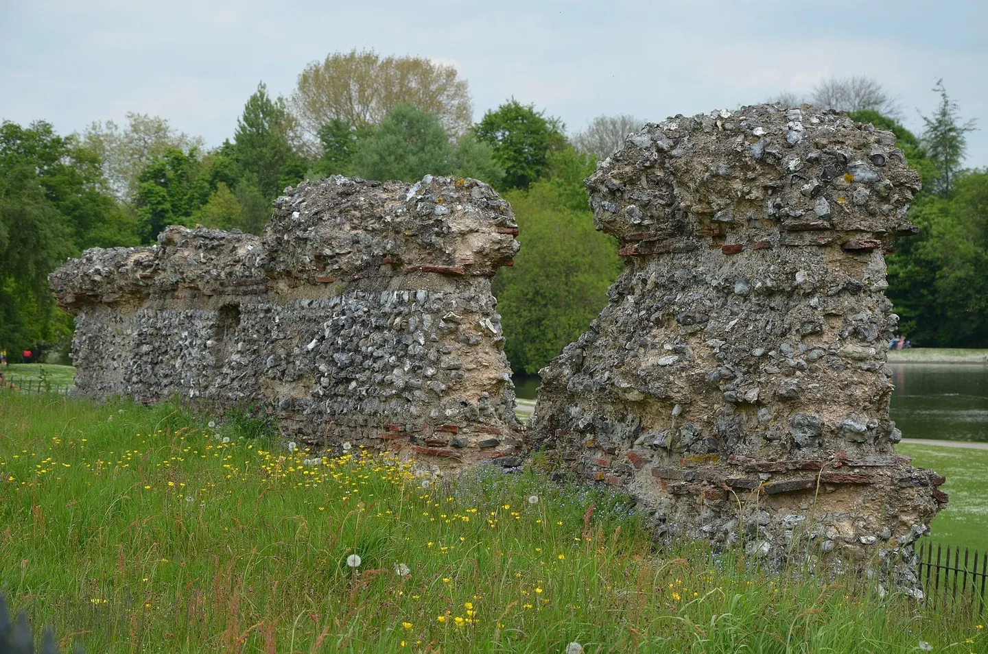 Photo of Verulamium wall and ditch, a Roman town near St Albans, Hertfordshire, eastern England.