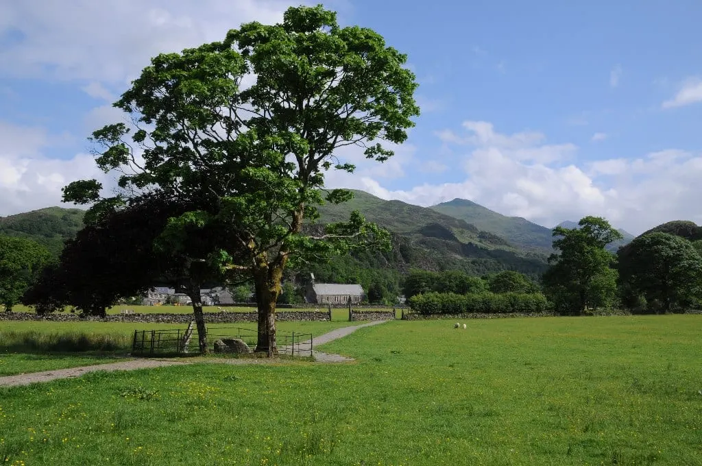 Photo of Gelert's Grave, a landmark near Beddgelert in Eryri, Gwynedd, north Wales.