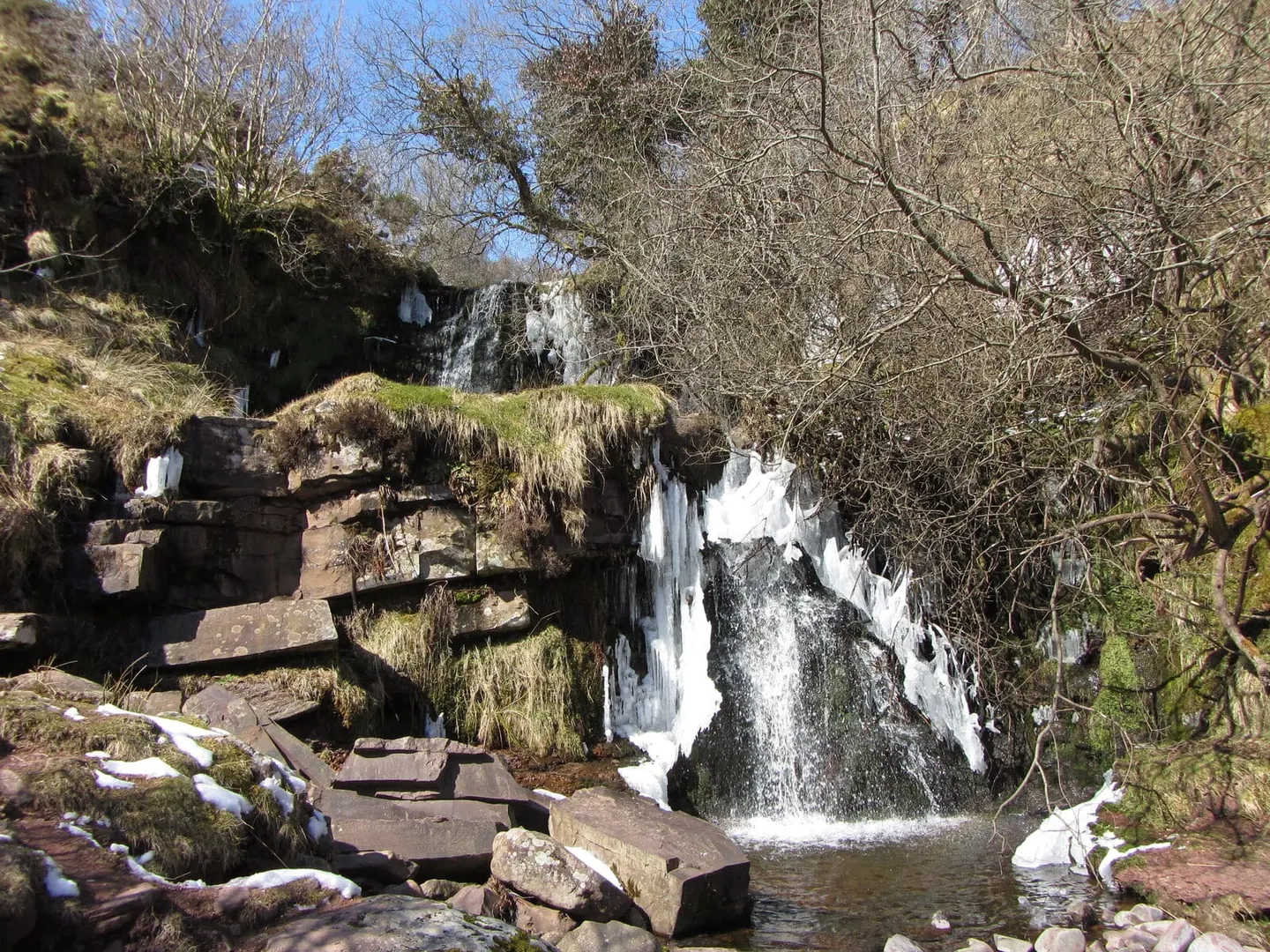 Photo of Blaen-y-Glyn Falls, a waterfall near Talybont-on-Usk in Bannau Brycheiniog, the Powys, mid Wales.